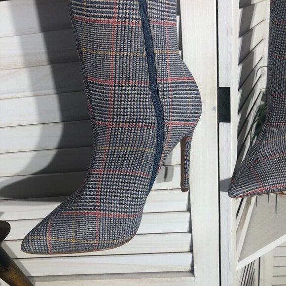Forever 21 Plaid Over the Knee Boots Gray Red Size 7 - Picture 3 of 7